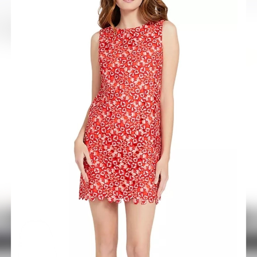 Alice +Olivia Womens Dress Clyde Red Floral Lace Shift Coquette Milkmaid Size 10